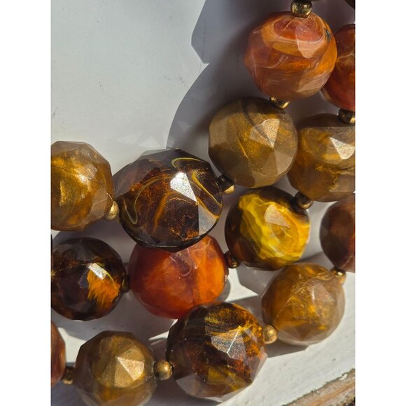 Vintage Multi-Strand Amber & Brown Beaded Choker Necklace With Gold-Tone Clasp - Picture 4 of 16